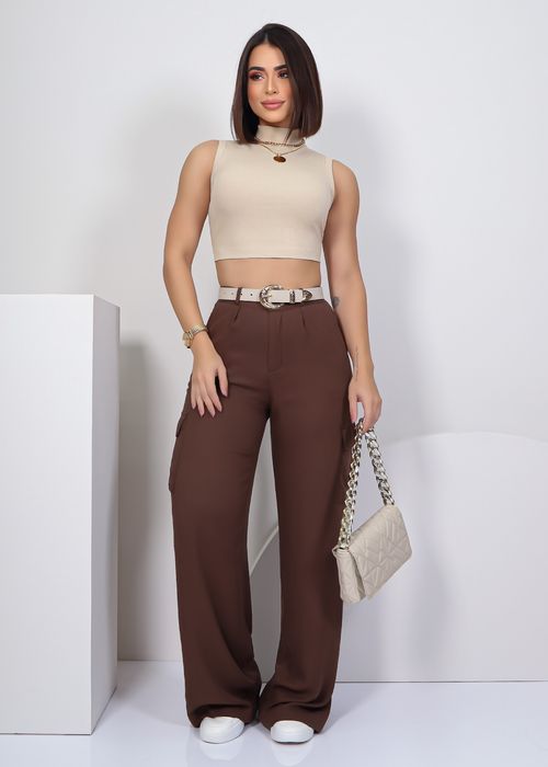 Calça Wide Leg Bolso Utilitário