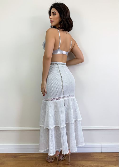 Saia Longa Tela Lurex Camadas c/ Fenda
