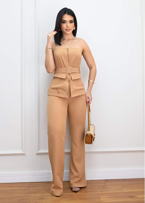 Conjunto Blusa Strapless Belt c/ Calça Alfaiataria