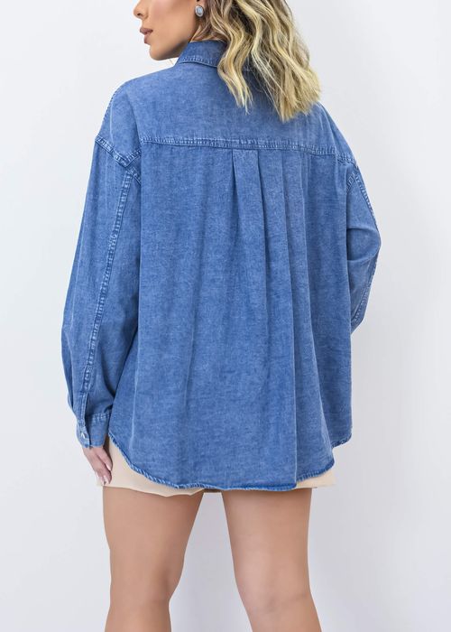 Camisa Jeans Bolsos Fringe