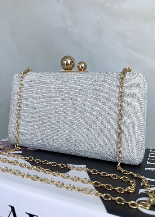 Clutch Tecido Texturizado Fecho Metal Esfera