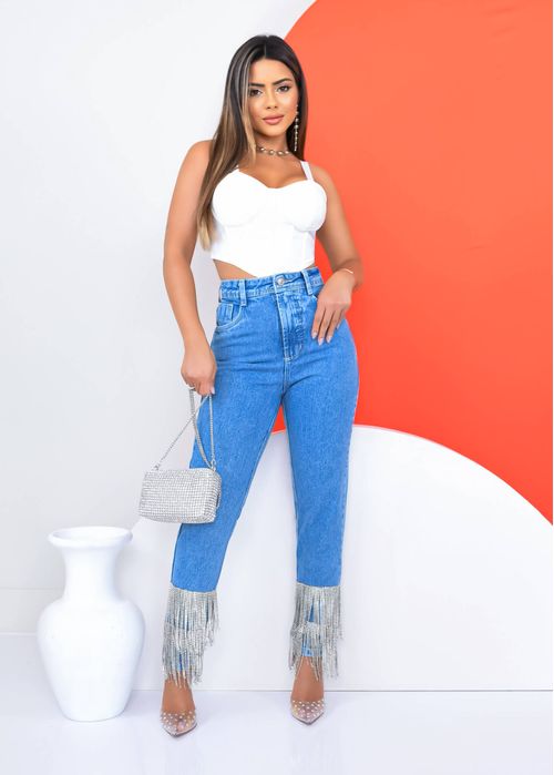 Calça Jeans Barra Fringe