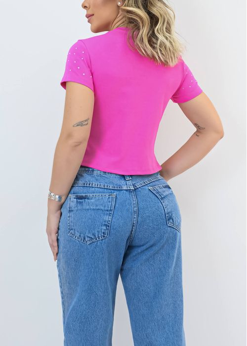 T-Shirt Aplicação Pérolas Strass