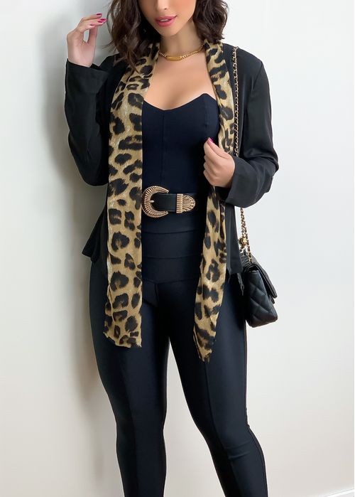 Casaco Gola Lenço Leopard Print