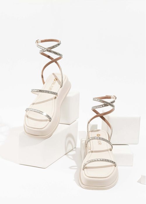 Sandália Papete Strass Plataform