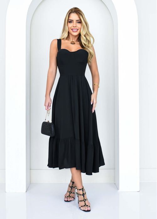Vestido Midi c/ Babado Decote Taça Liso