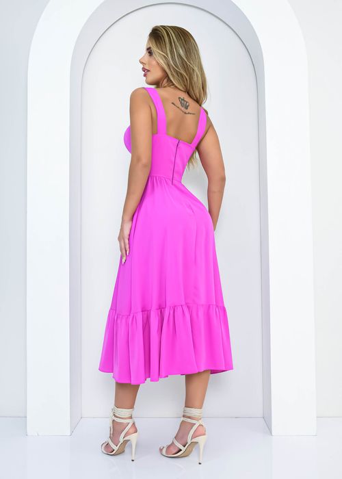 Vestido Midi c/ Babado Decote Taça Liso
