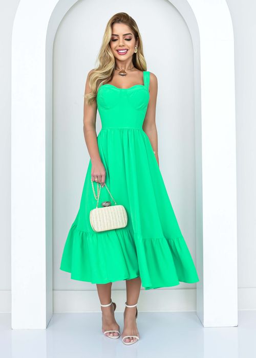 Vestido Midi c/ Babado Decote Taça Liso