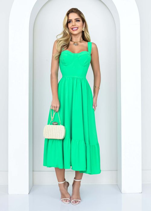 Vestido Midi c/ Babado Decote Taça Liso
