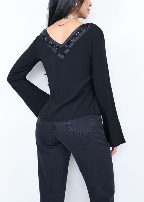 Blusa Rings Decote V Manga Flare