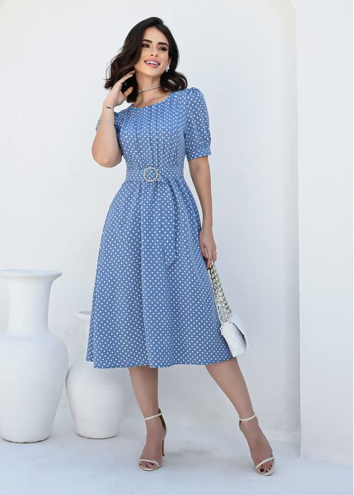Vestido Midi Decote Plissado