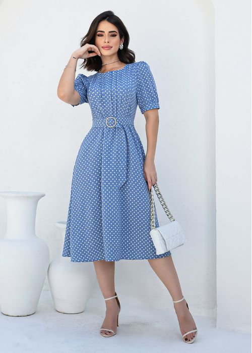 Vestido Midi Decote Plissado