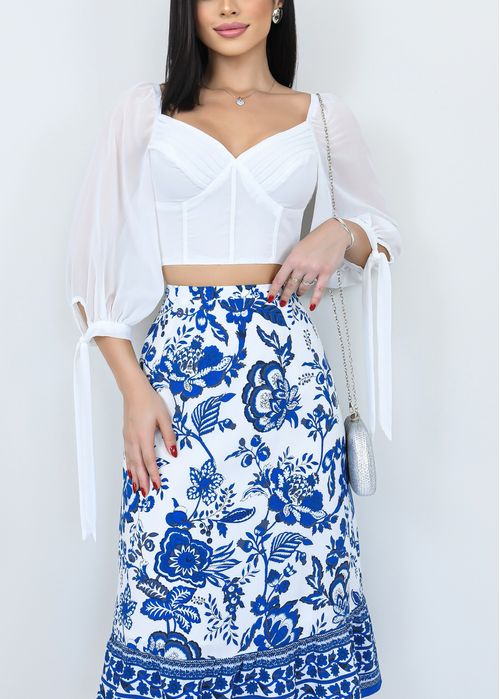 Cropped Estruturado Manga Chiffon