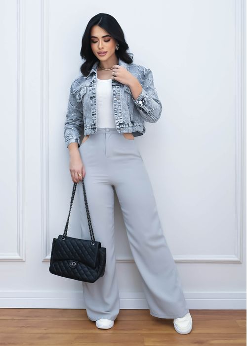 Calça Wide Leg Cintura Vazada