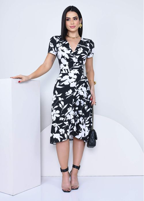 Vestido Manga Curta Transpassado Duchy