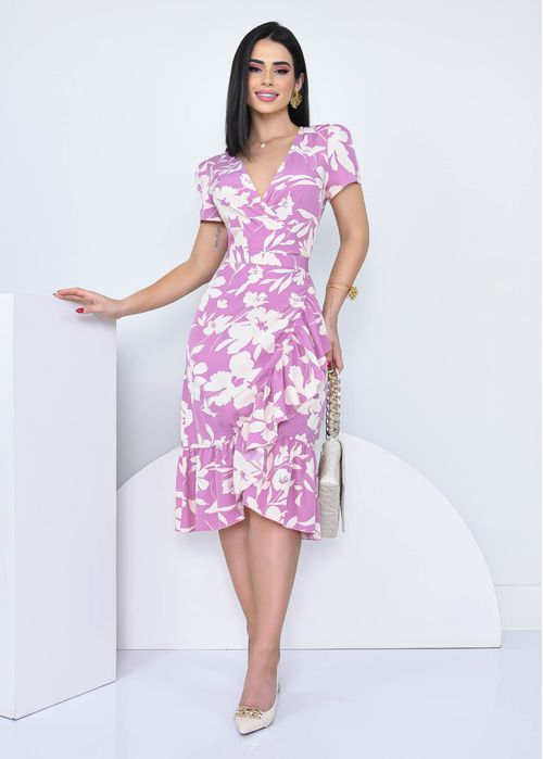 Vestido Manga Curta Transpassado Duchy