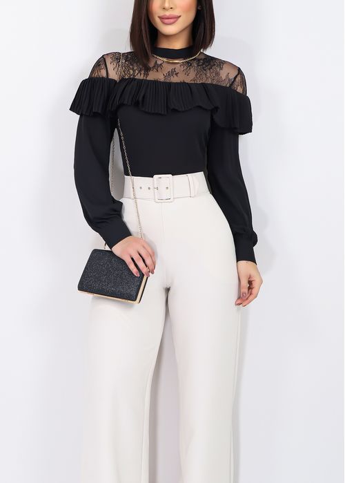 Blusa Manga longa Decote Plissado