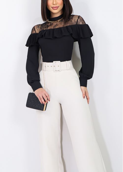Blusa Manga longa Decote Plissado