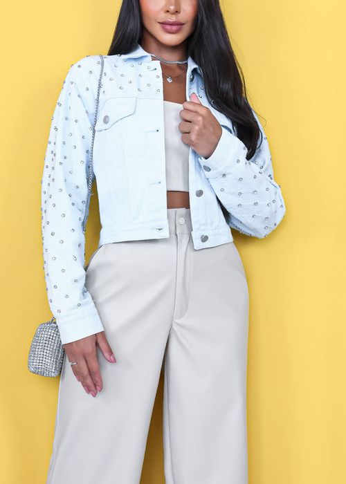 Jaqueta Jeans Curta Aplicação Strass