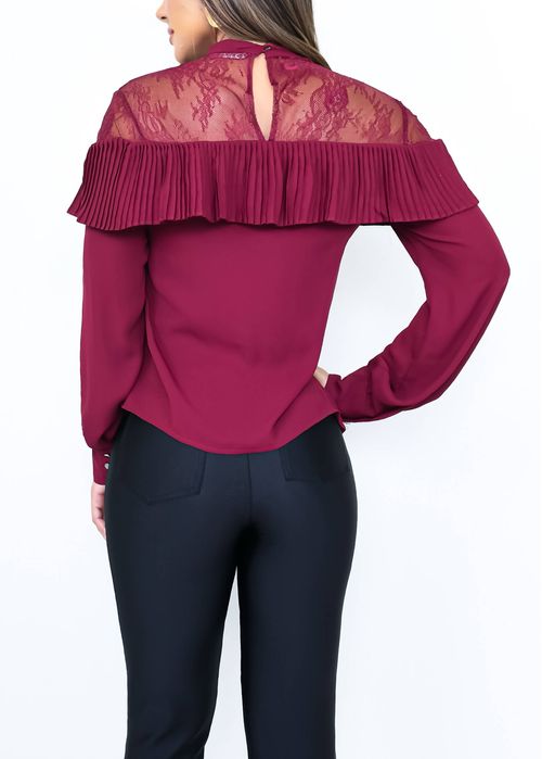 Blusa Manga longa Decote Plissado