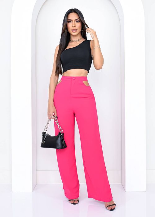 Calça Wide Leg Cintura Vazada