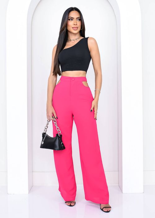 Calça Wide Leg Cintura Vazada