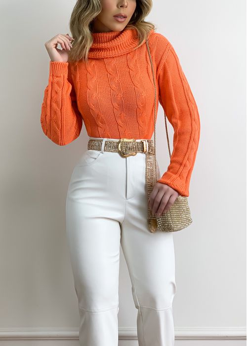 Suéter Tricot Tranças Gola Rolê