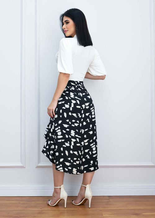 Saia Midi Cintura Alta Mullet Stains