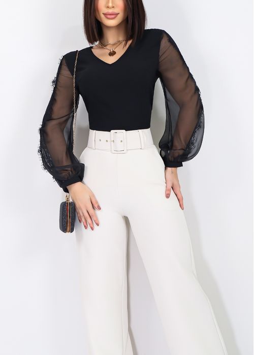 Blusa Cloud Manga Bufante c/ Renda