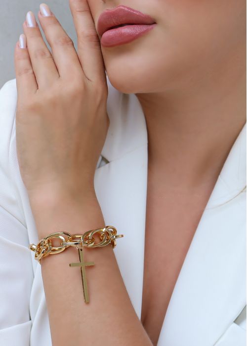 Pulseira Maxi Corrente Pingente Cruz
