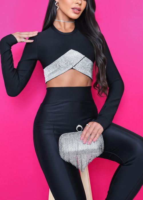 Cropped Manga Longa Up Strass