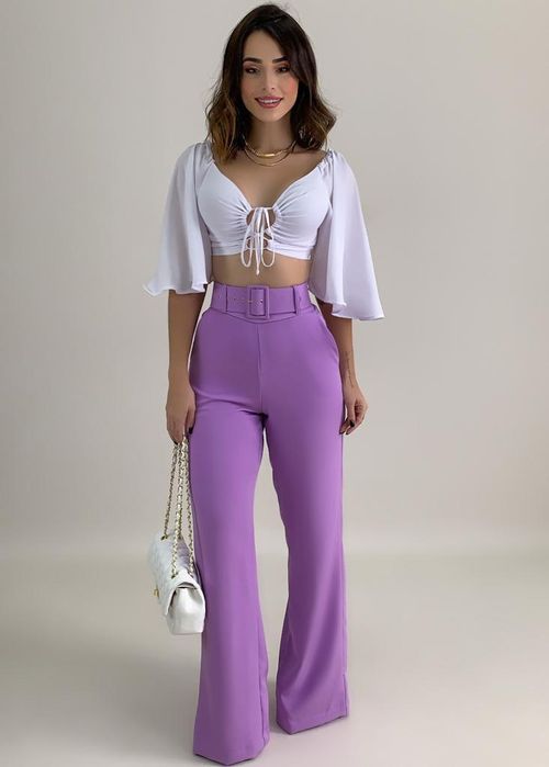 Calça Pantalona c/ Cinto Fivela Quadrada