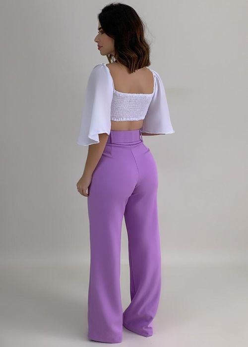 Calça Pantalona c/ Cinto Fivela Quadrada