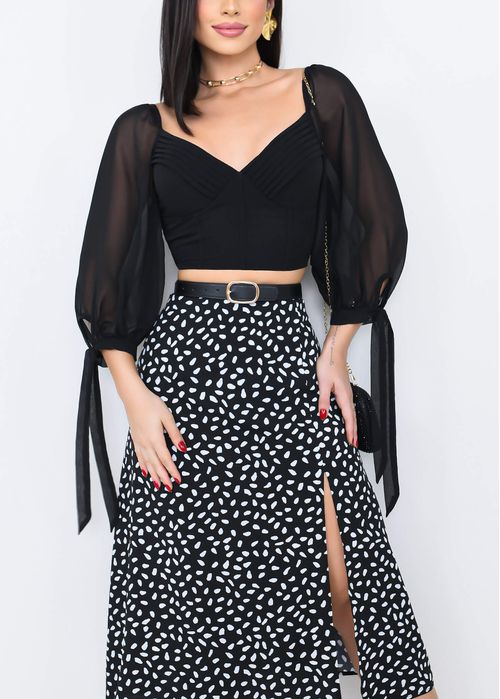 Cropped Estruturado Manga Chiffon