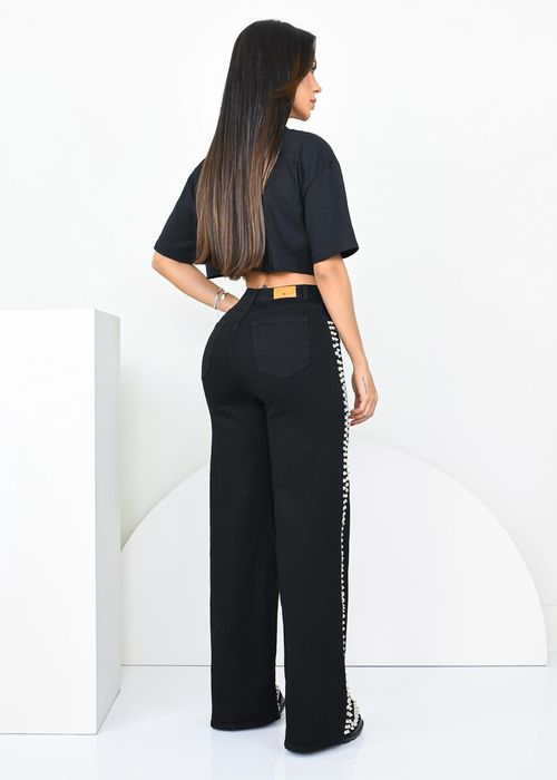 Calça Jeans Wide Leg Contour Spikes