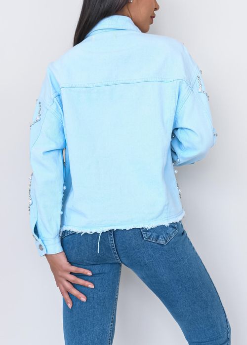 Jaqueta Jeans Xadrez Aplicações Strass