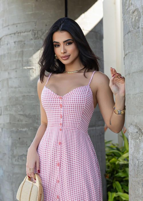 Vestido Midi Botões Vichy