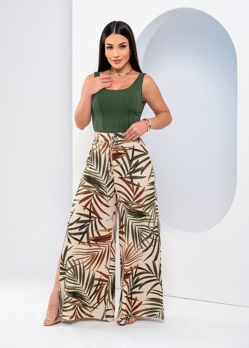 Conjunto Cropped Regata/ Wide Leg Fenda Palm