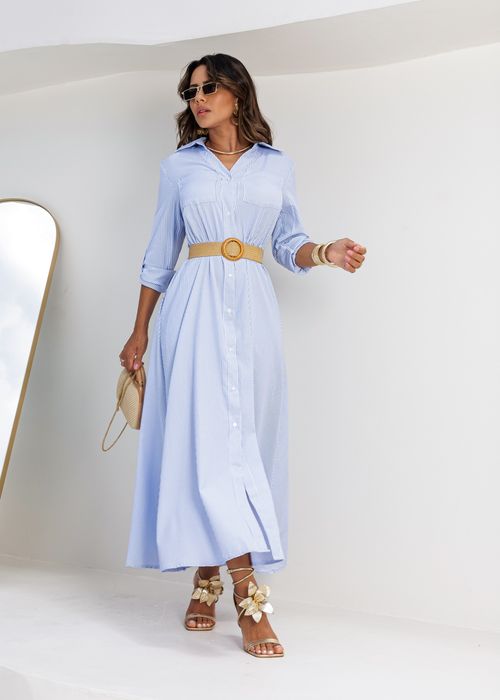 Vestido Manga Longa Listrado c/ Cinto