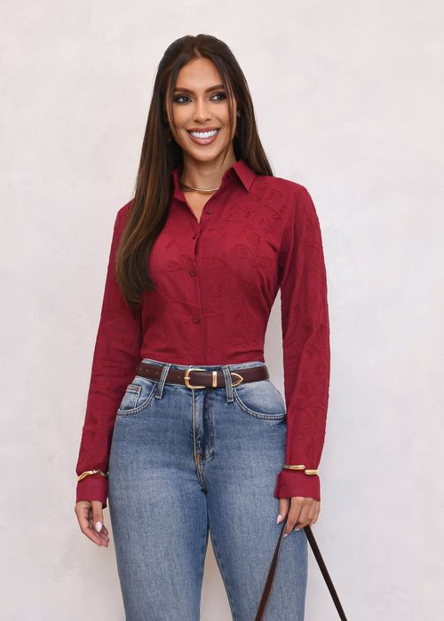 Camisa Social Floral Bordada