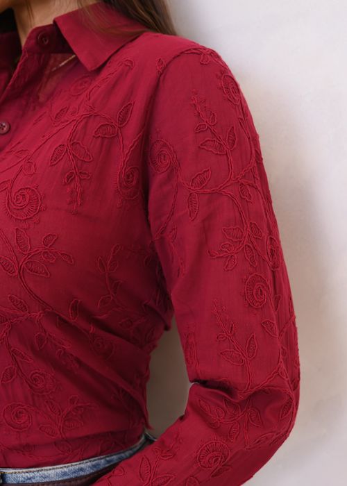 Camisa Social Floral Bordada