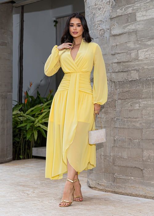 Vestido Manga Longa Mullet Assimétrico