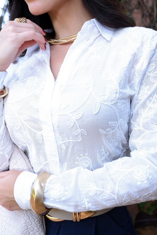 Camisa Social Floral Bordada