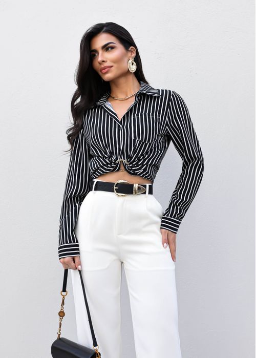 Camisa Social Listrada c/ Bolso