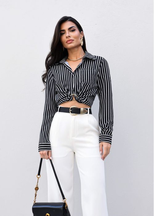 Camisa Social Listrada c/ Bolso