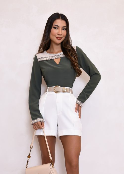 Blusa Manga Longa Decote Reto