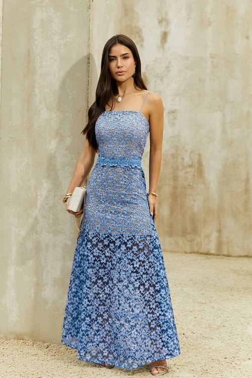 Vestido Longo Alça Fina Renda