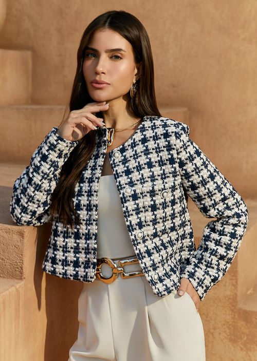 Blazer Tweed Lã Estampado