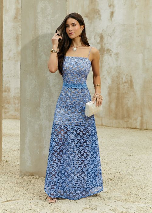 Vestido Longo Alça Fina Renda