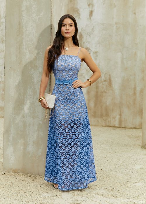 Vestido Longo Alça Fina Renda